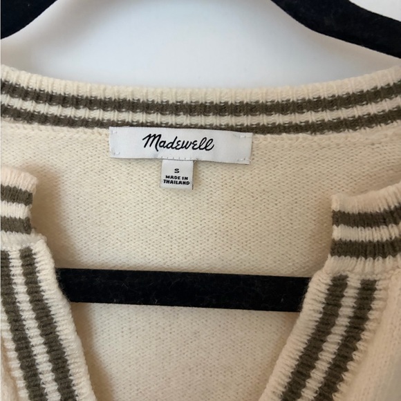 Madewell Cream V-Neck Sweater with Black Trim - Picture 3 of 4